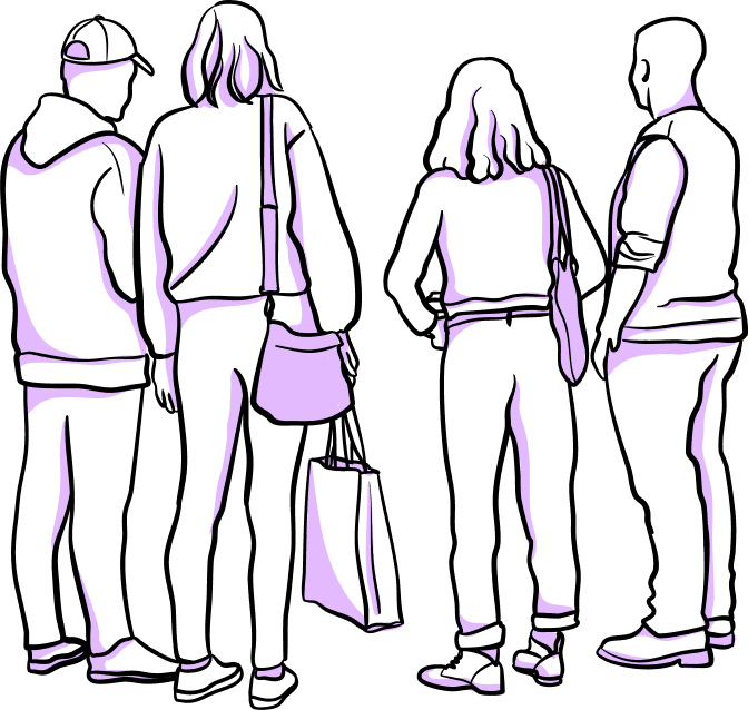 Illustration of a group of people standing, exhibiting behavior