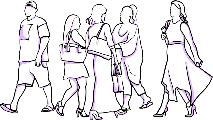 Illustration of a crowd of people walking exhibiting behavior