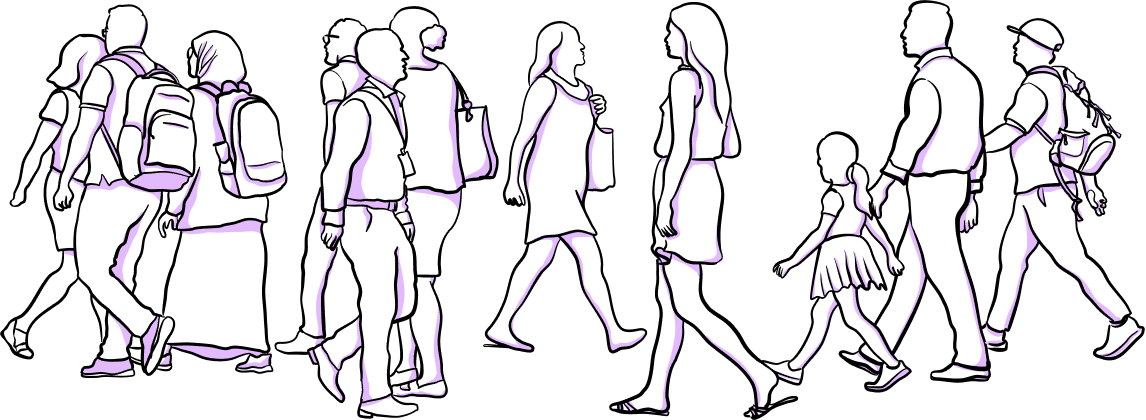 Illustration of a group of people walking around exhibiting behavior