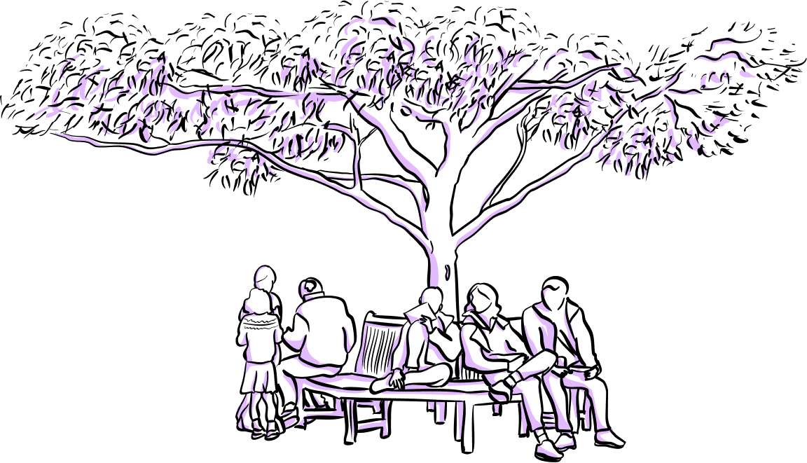 Group of people gathered under a tree