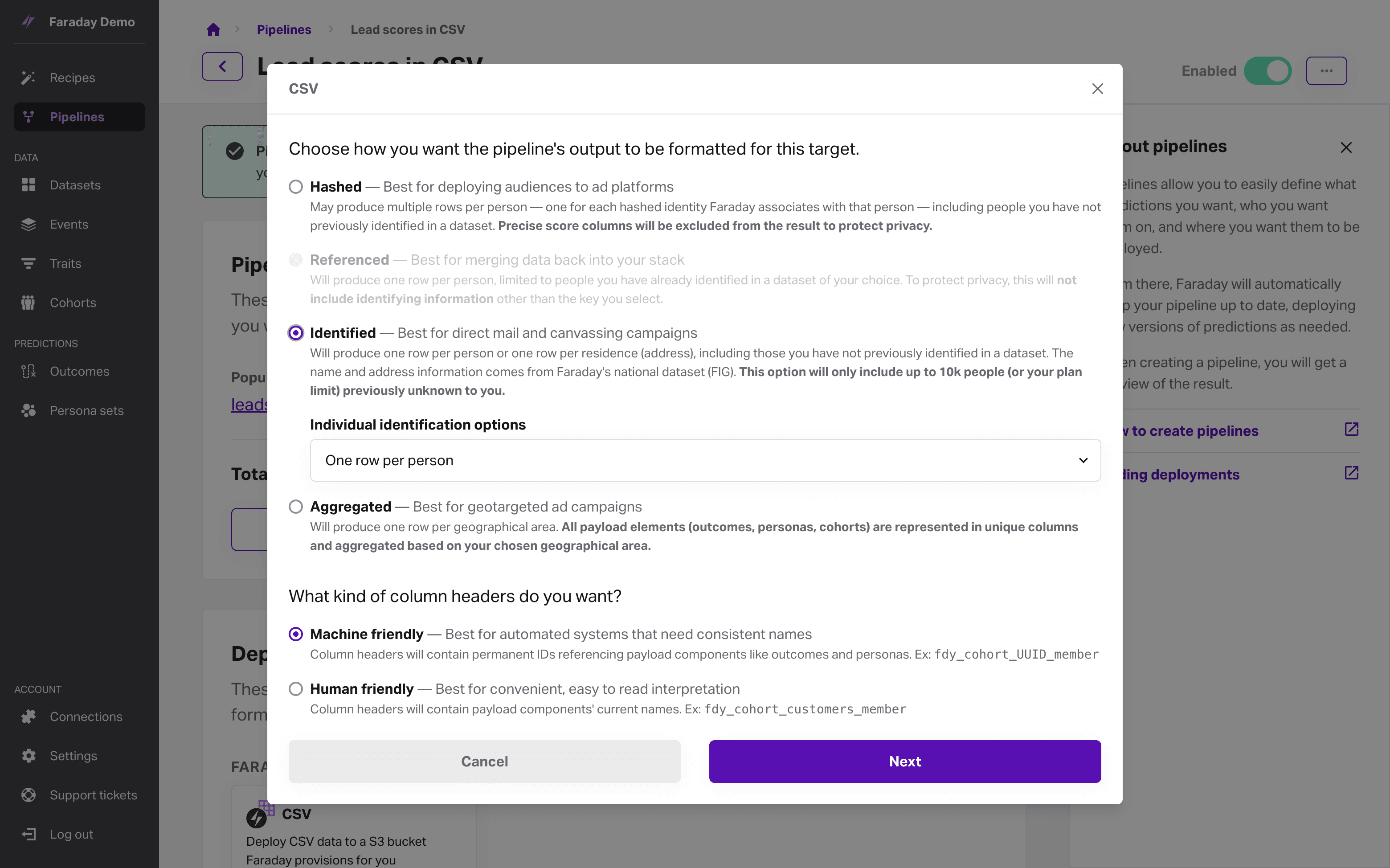 Screenshot of Faraday showing new target form, complete